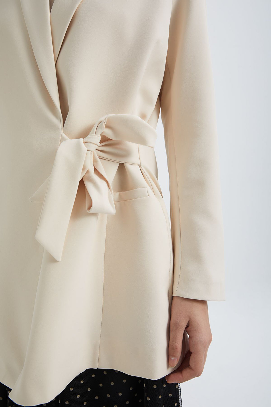 Tie Waist Shawl Collar Jacket Ecru