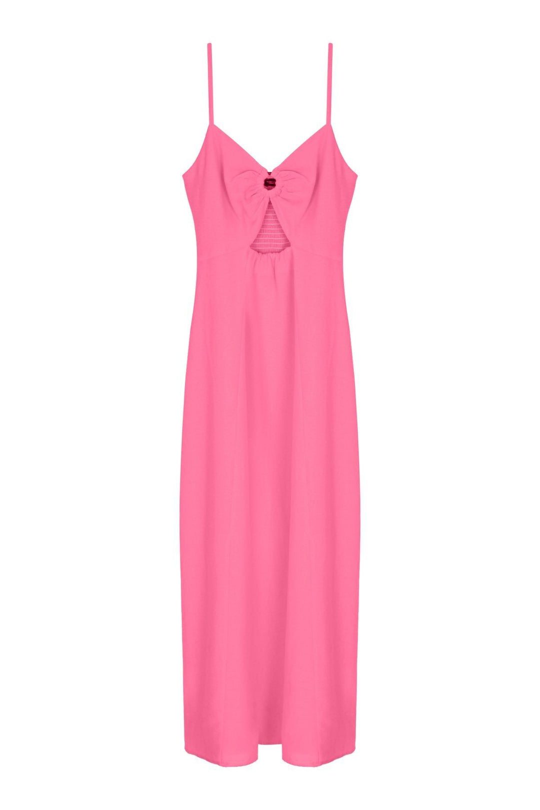 Göğüs Dekolteli Askılı Uzun Elbise Pembe