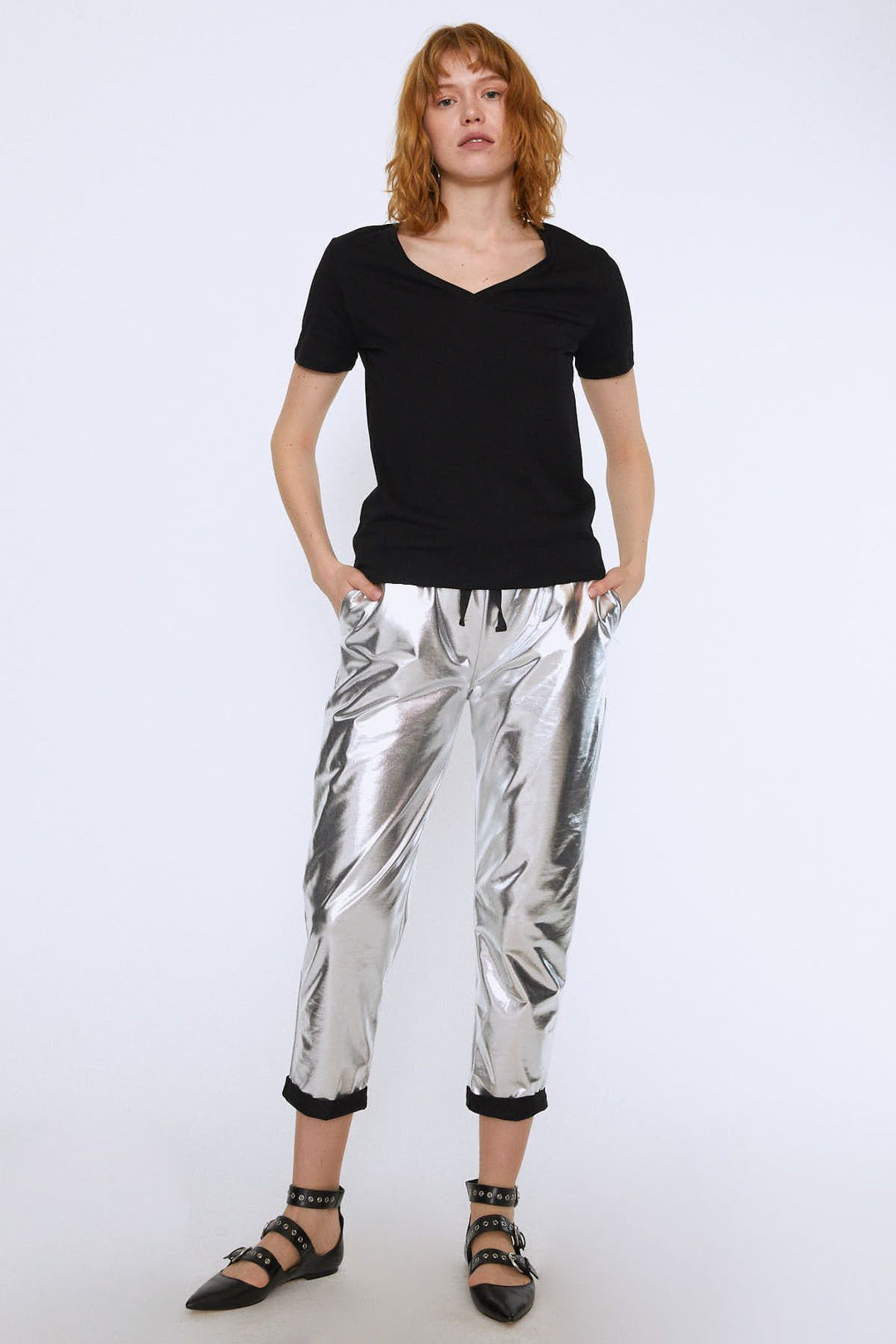 V Yaka Basic Tişört Siyah