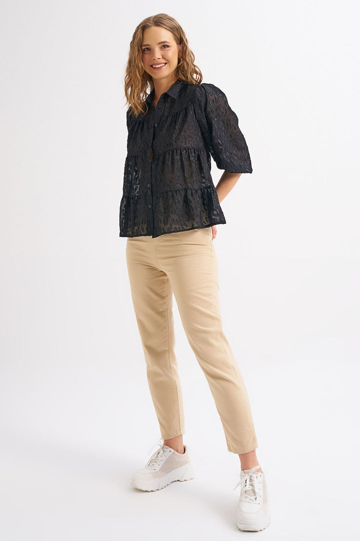 Guipure Detailed Shirt Black