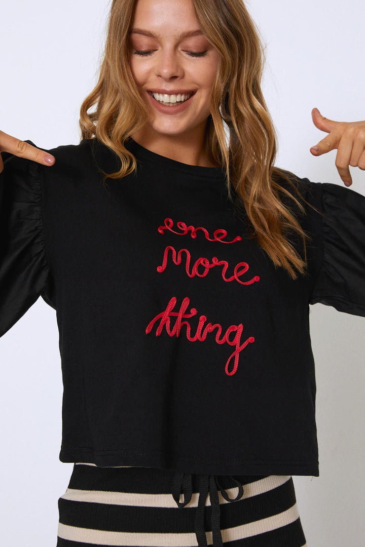 Balloon Embroidered Front Sleeve Sweatshirt Black