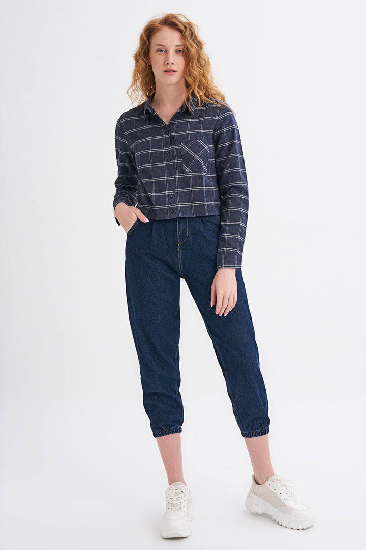 Tek Cepli Ekose Gömlek Lacivert