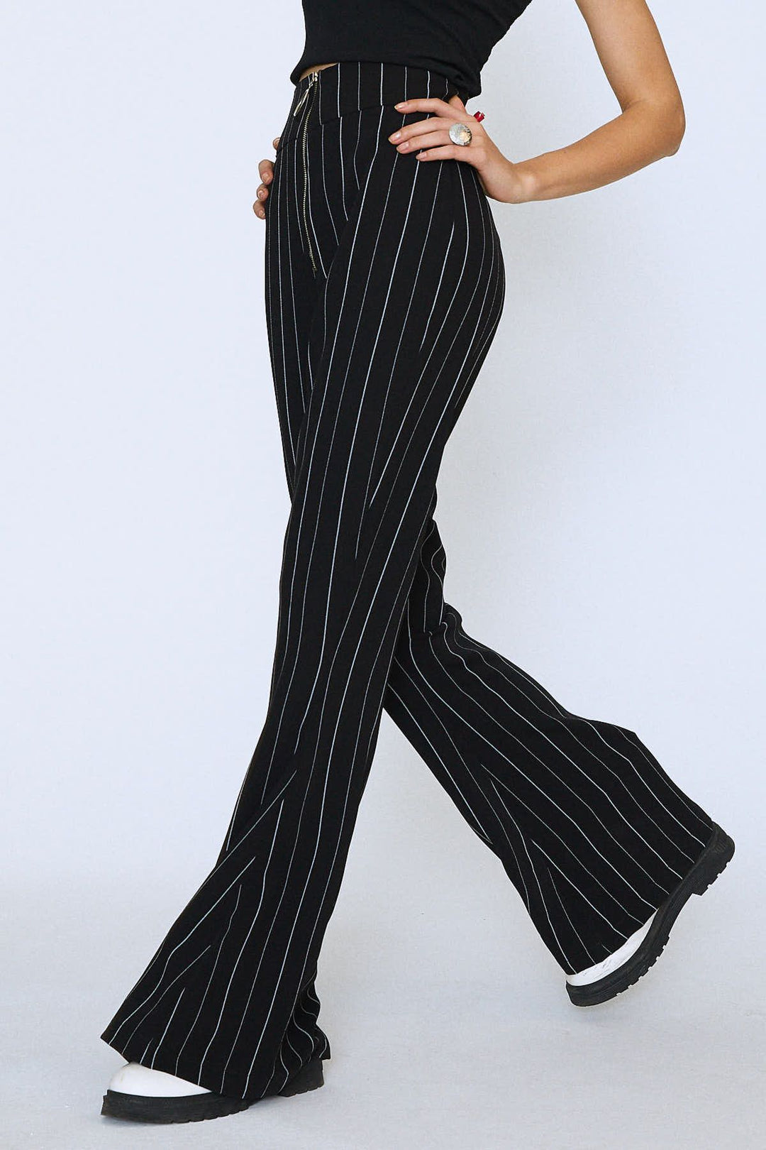 Spanish High Waist Striped Trousers Black