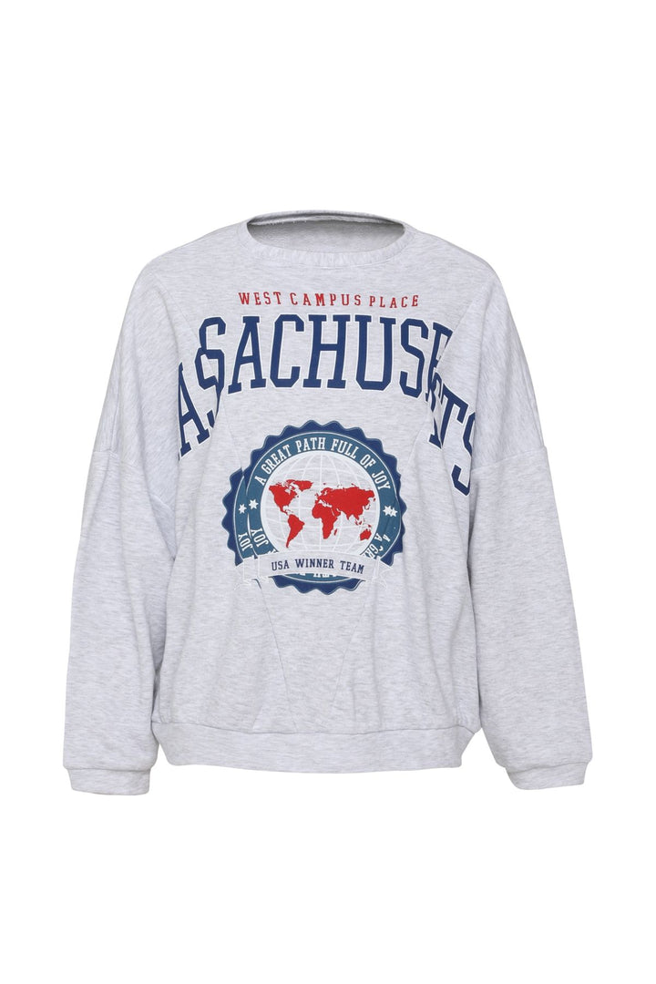 Baskılı Oversize Sweatshirt Açık Gri