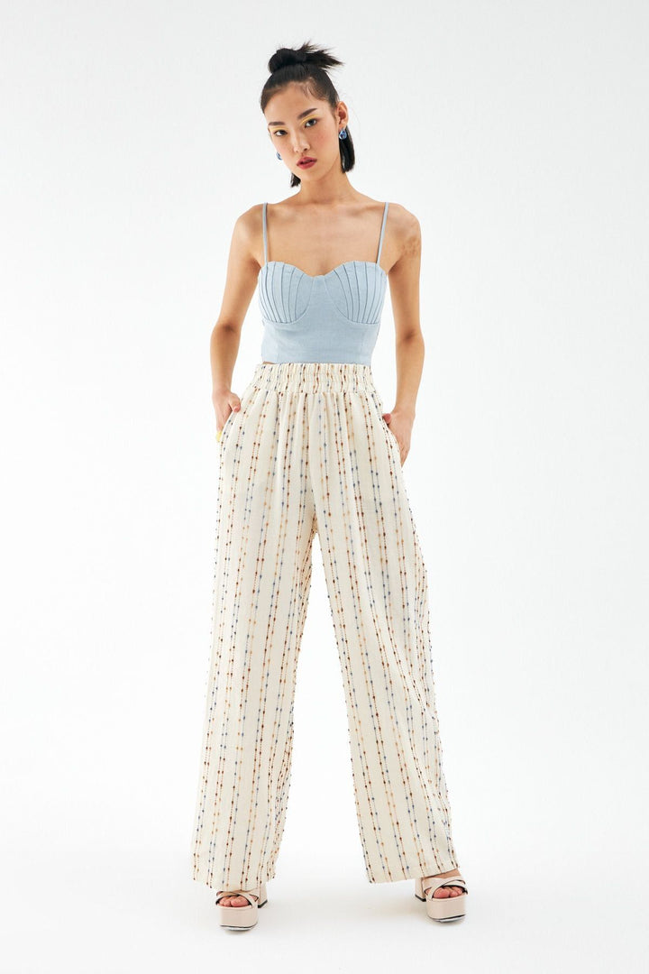 Dokulu Yüksek Bel Pantolon Naturel