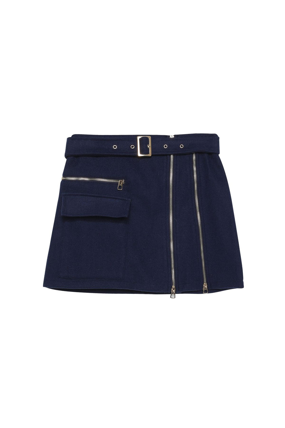 Zipper Detailed Stash Mini Skirt Navy Blue