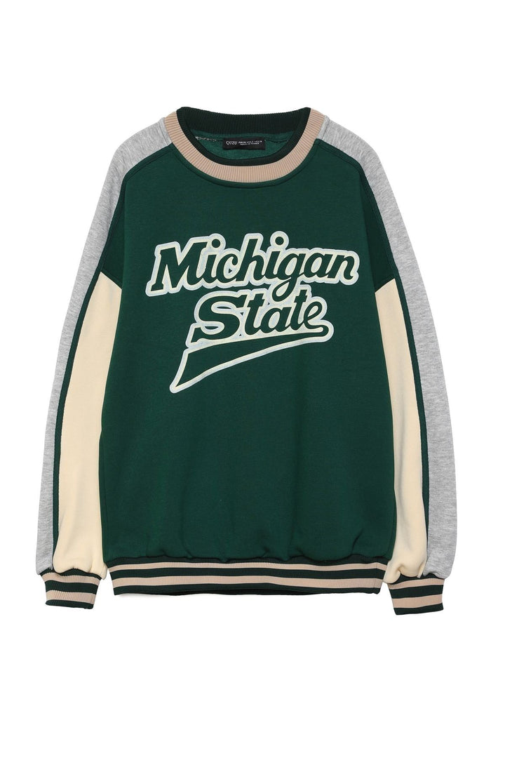 Dual Color Printed Sweatshirt Dark Green
