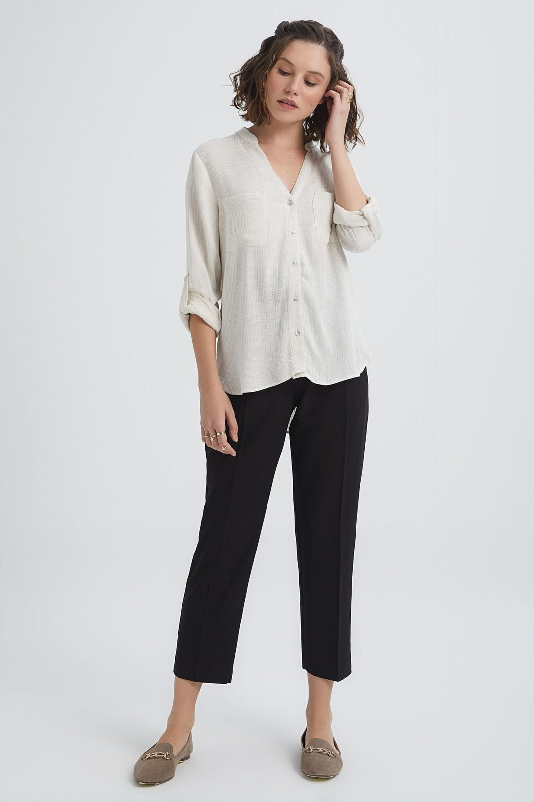 Three Quarter Sleeve Linen Shirt Natural