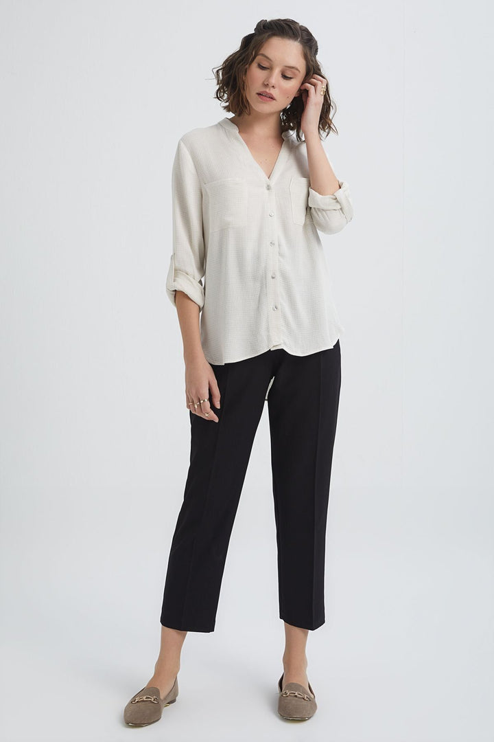 Three Quarter Sleeve Linen Shirt Natural
