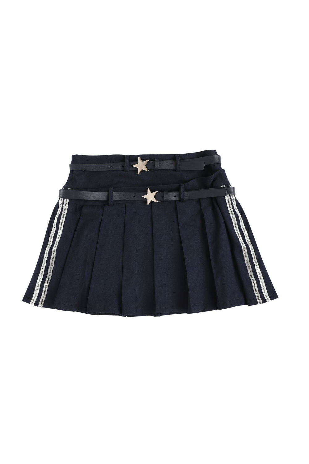 Belt Detailed Pleated Mini Skirt Navy Blue
