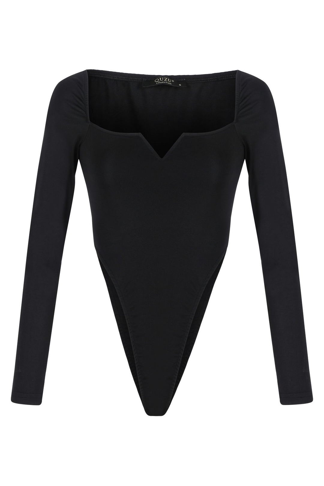 Square Collar Long Sleeve Bodysuit Black