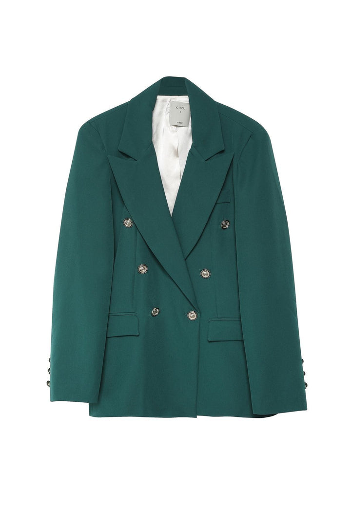 Düğme Detaylı Blazer Ceket Koyu Yeşil