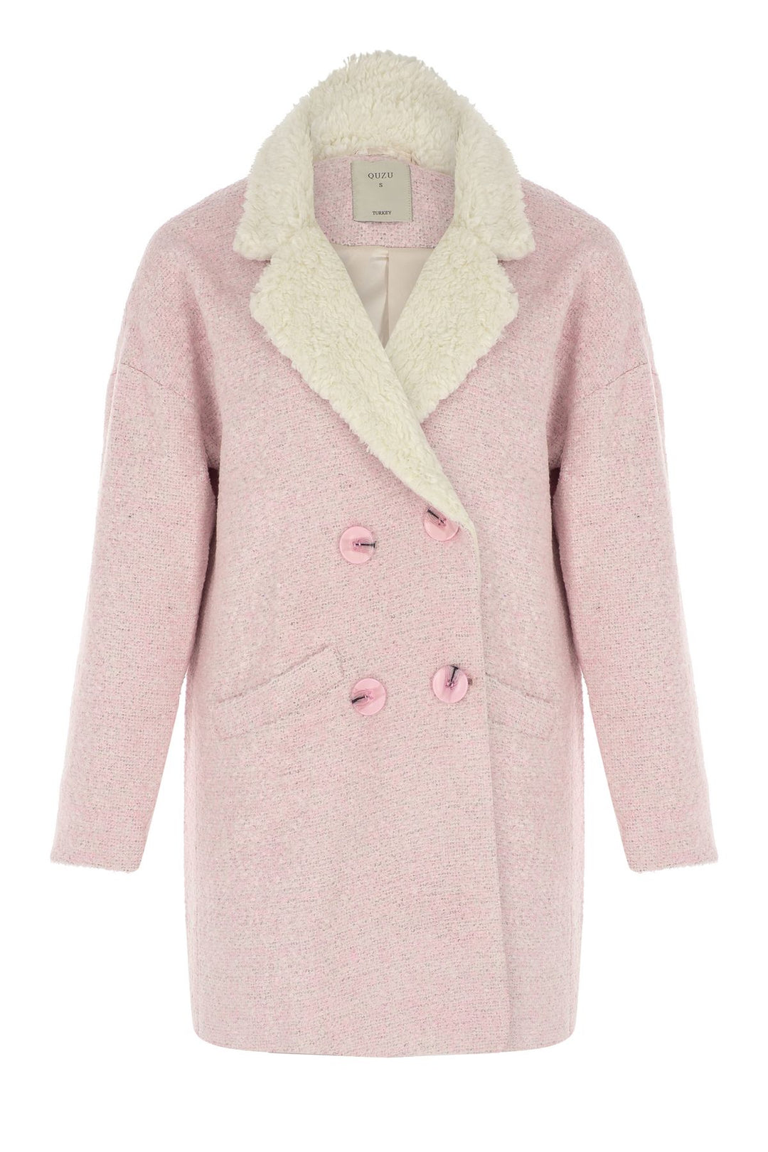 Plush Collar Double Breasted Coat Pink