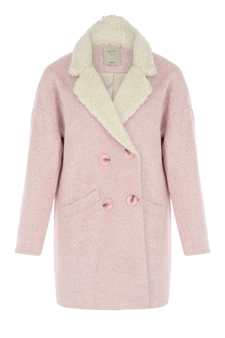 Plush Collar Double Breasted Coat Pink