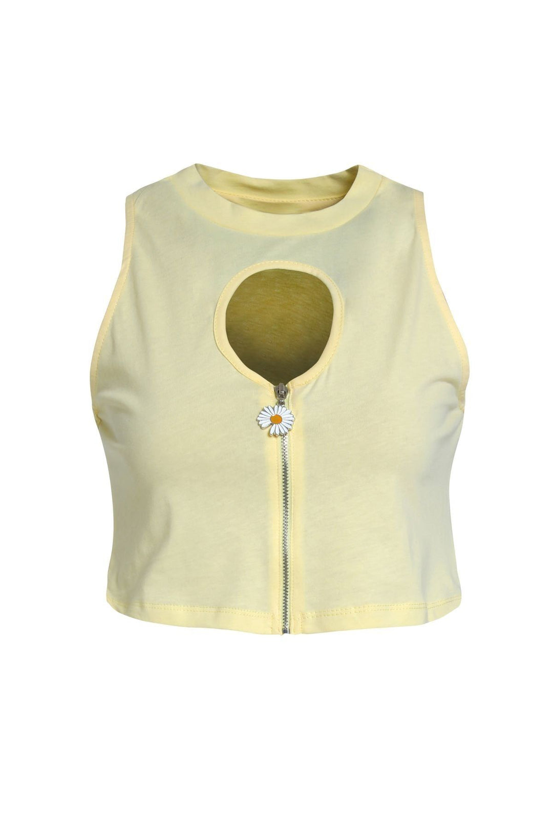 Decollete Detailed Zippered Sleeveless T-Shirt Light Yellow