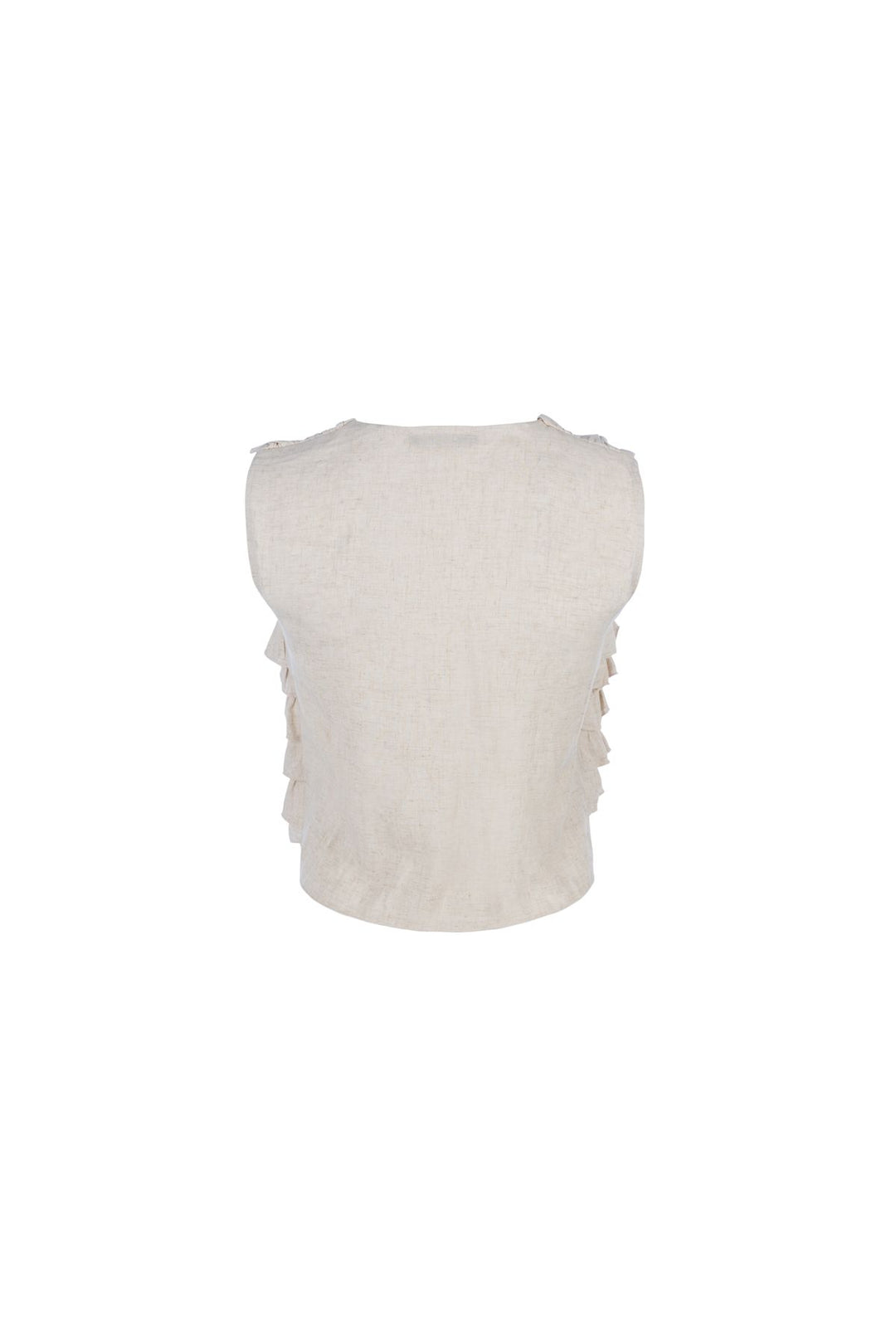 Fırfırlı V Yaka Keten Bluz Naturel
