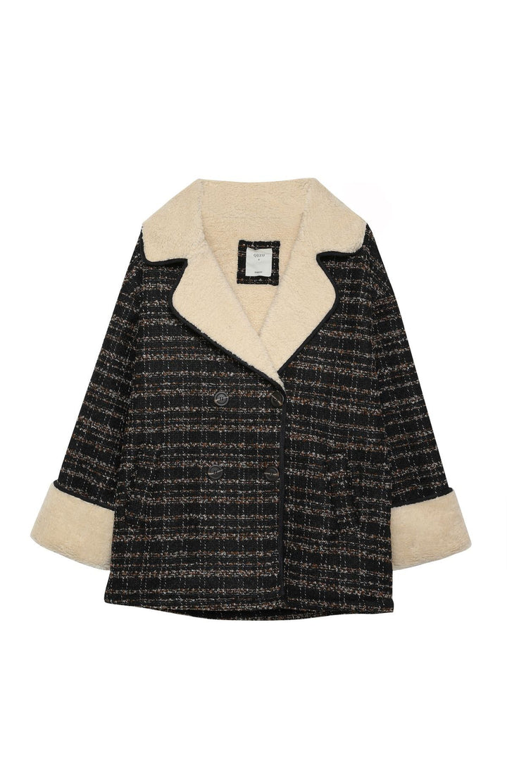 Patterned Plush Coat Black