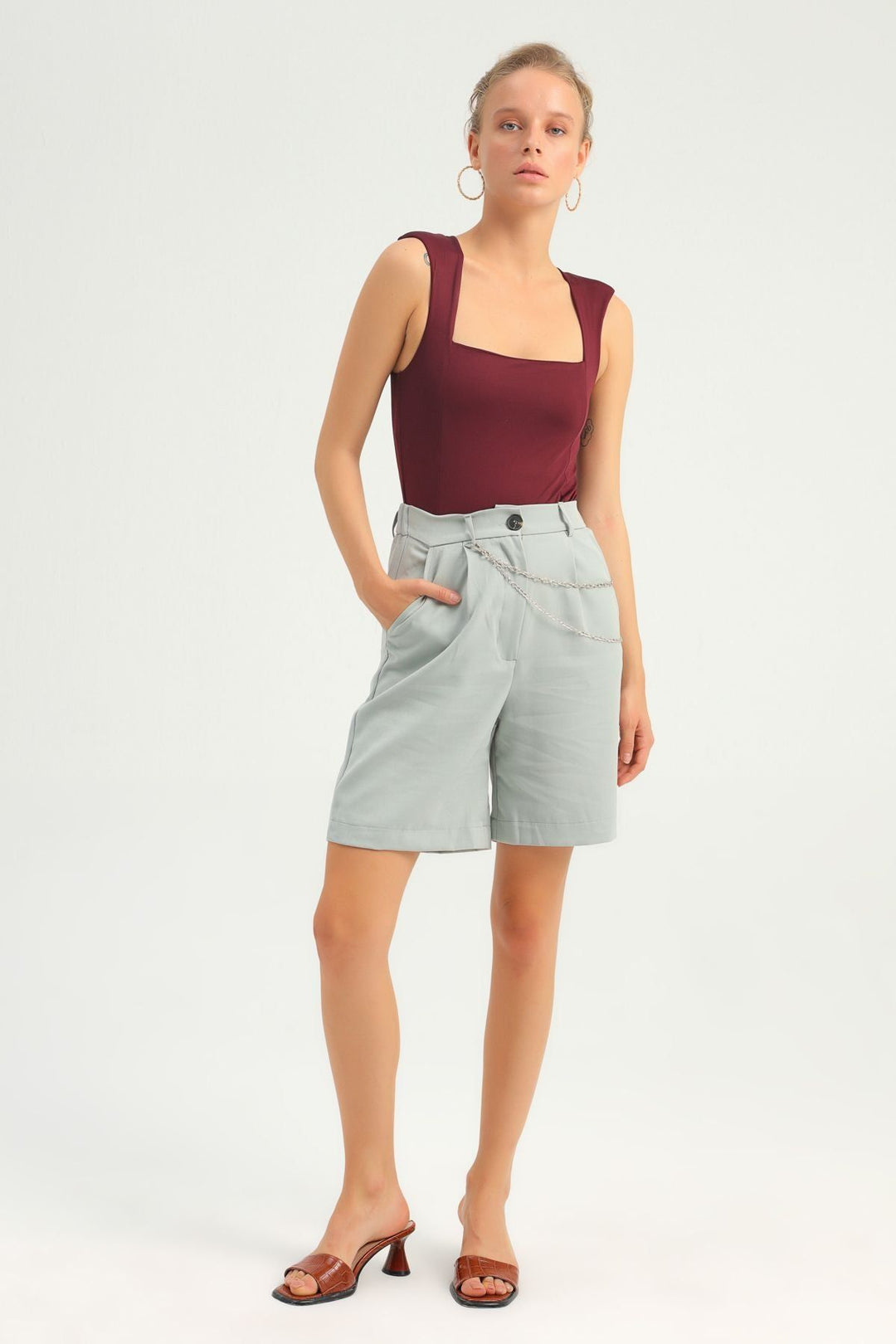 Waistcoat Square Neck Bodysuit Claret Red