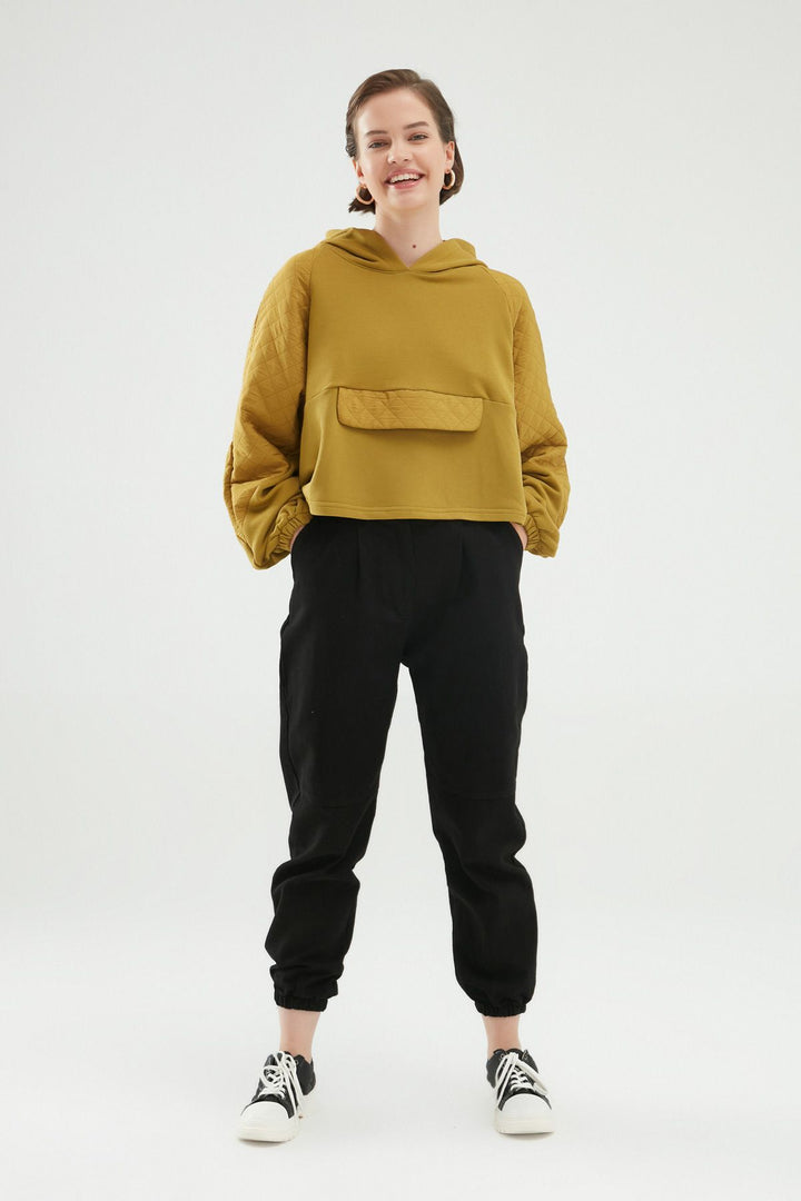 Quilted Detail Sweatshirt Olive