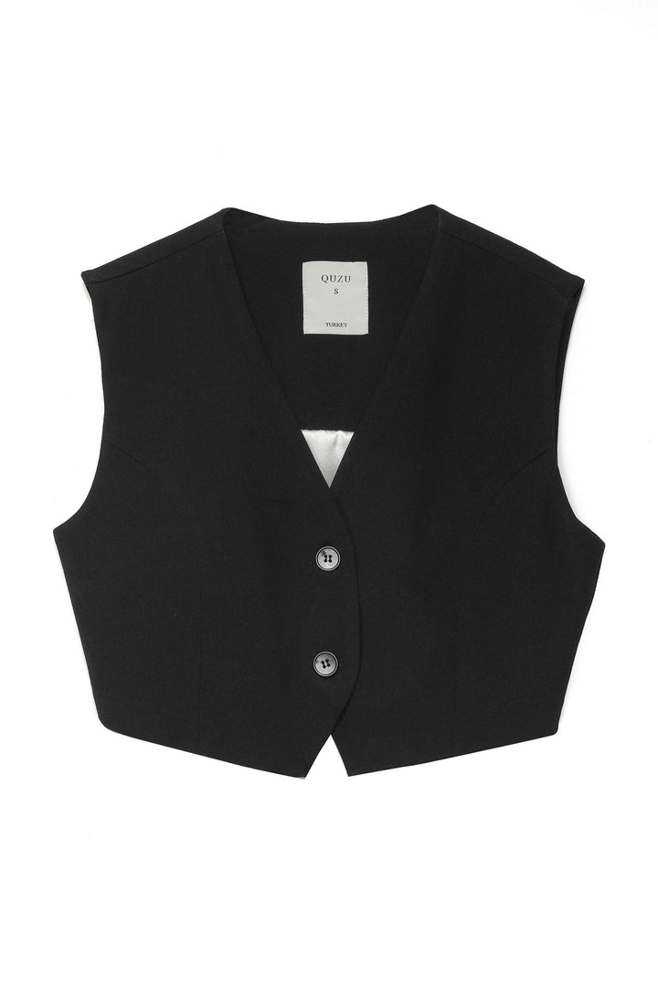 Buttoned Short Vest Black