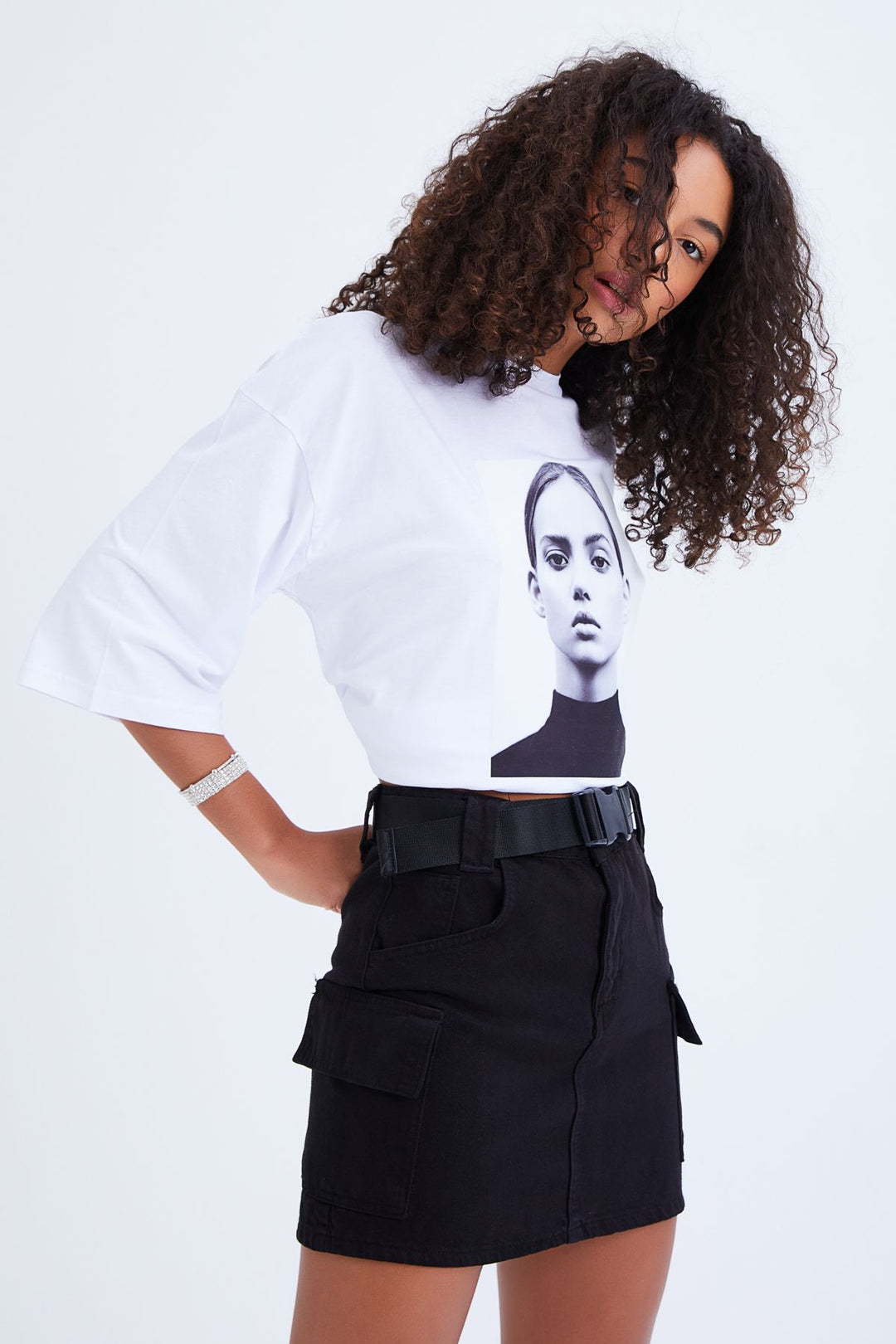 Kemerli Kargo Cepli Kot Etek Siyah