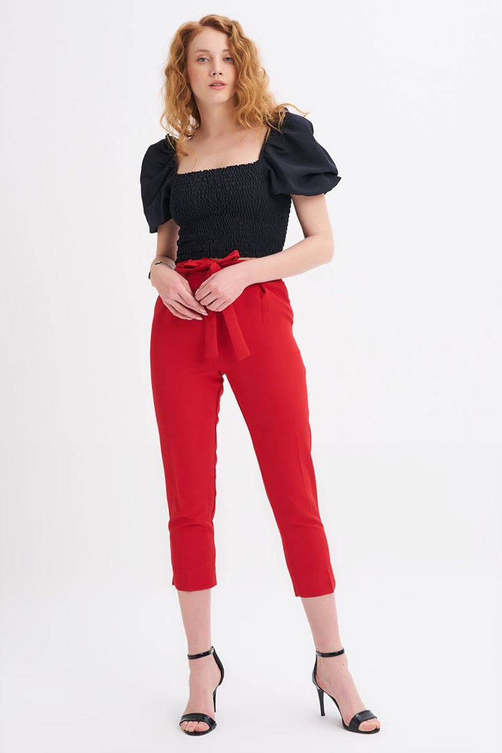 Waist Belted Trousers Red