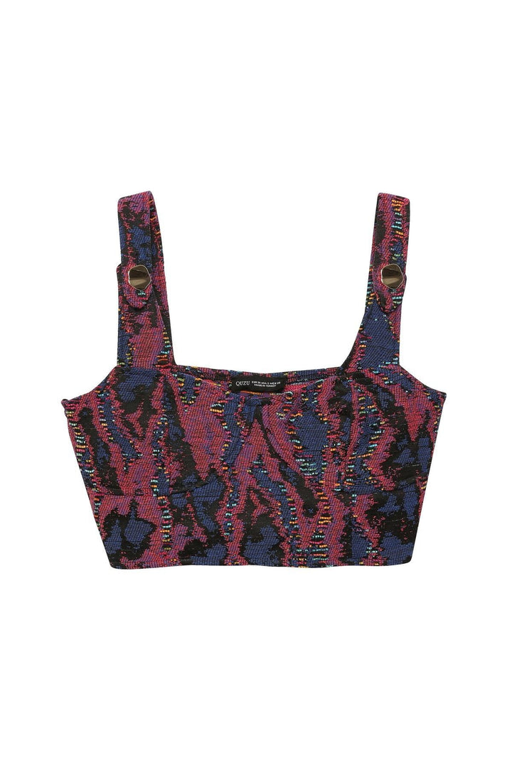 Button Detailed Strap Bustier Fuchsia