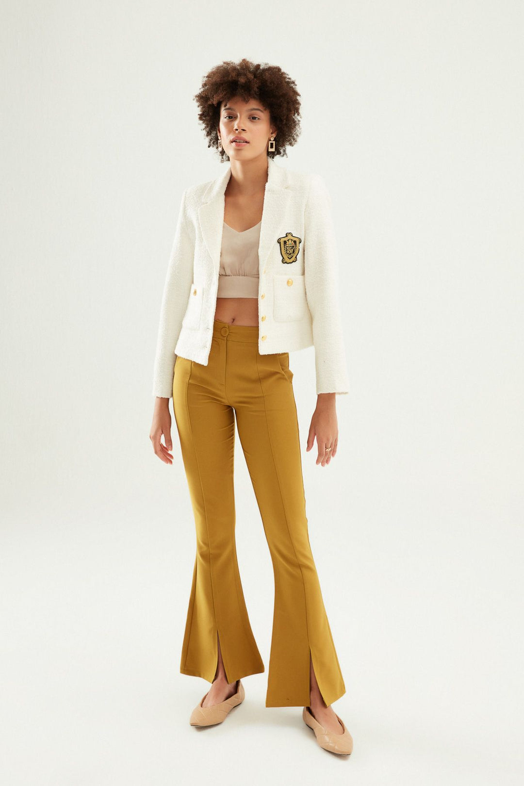 Coat of Arms Tweed Blazer Jacket White