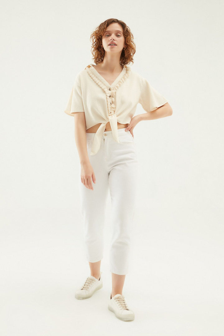 Püskül Detaylı Gömlek Naturel