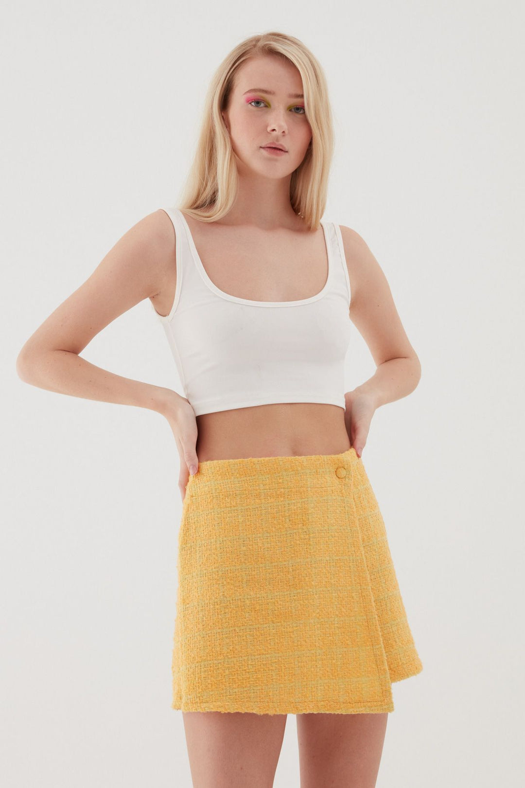 Tüvit Desenli Mini Şort Etek Açık Oranj