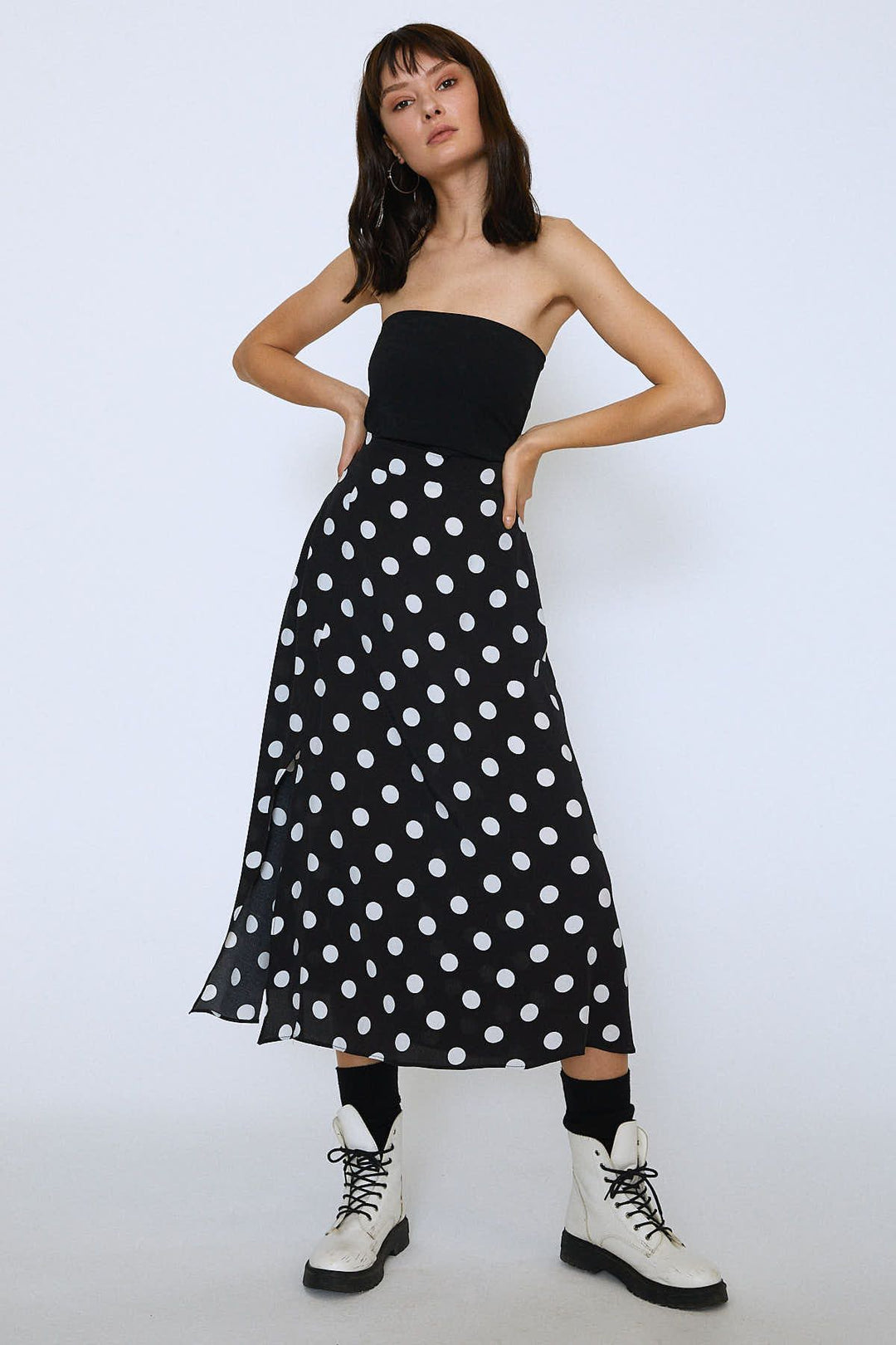 Polka Dot Midi Skirt Black