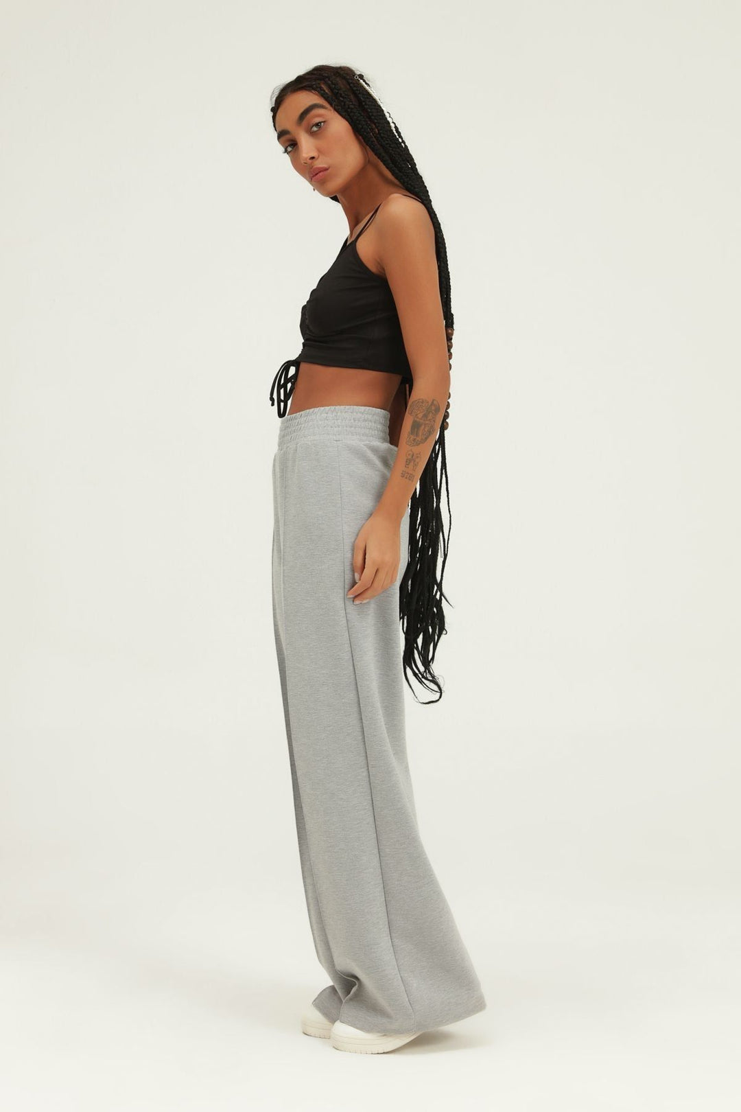 Elastic Waist Wide Leg Tracksuit Gray