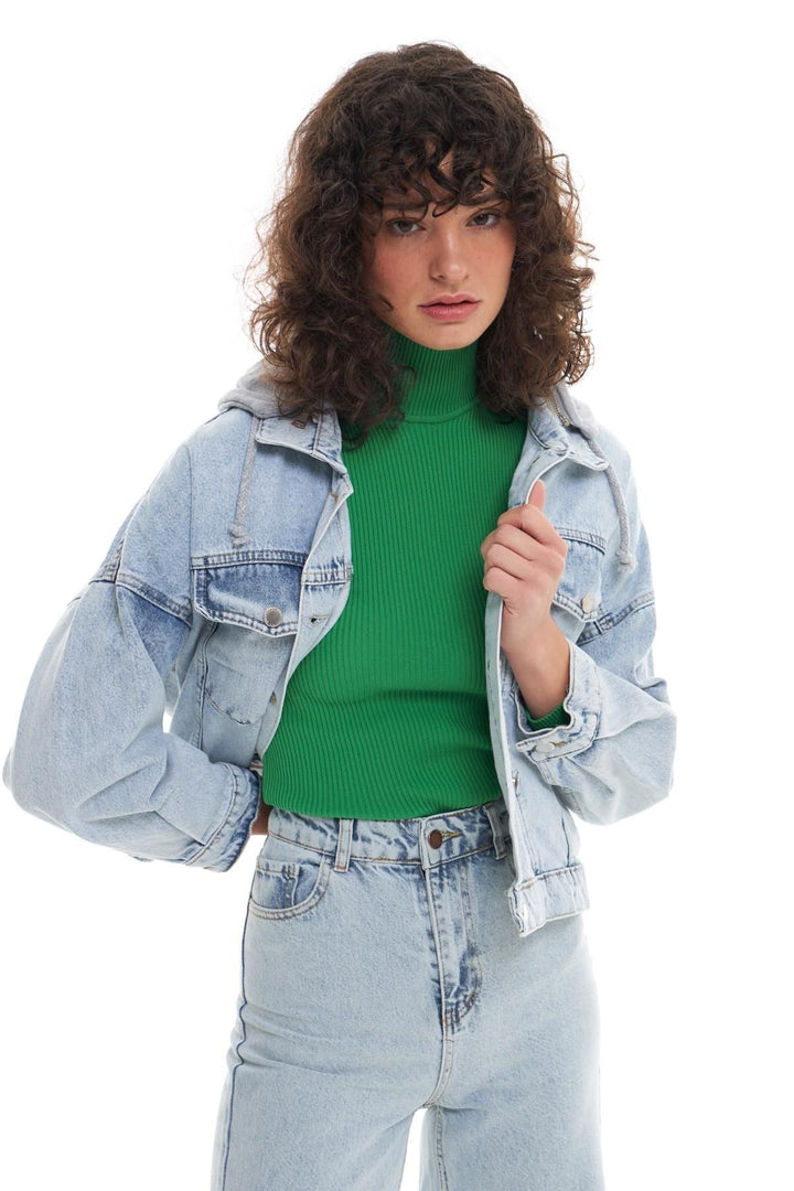 Hooded Oversize Denim Jacket Ice Blue