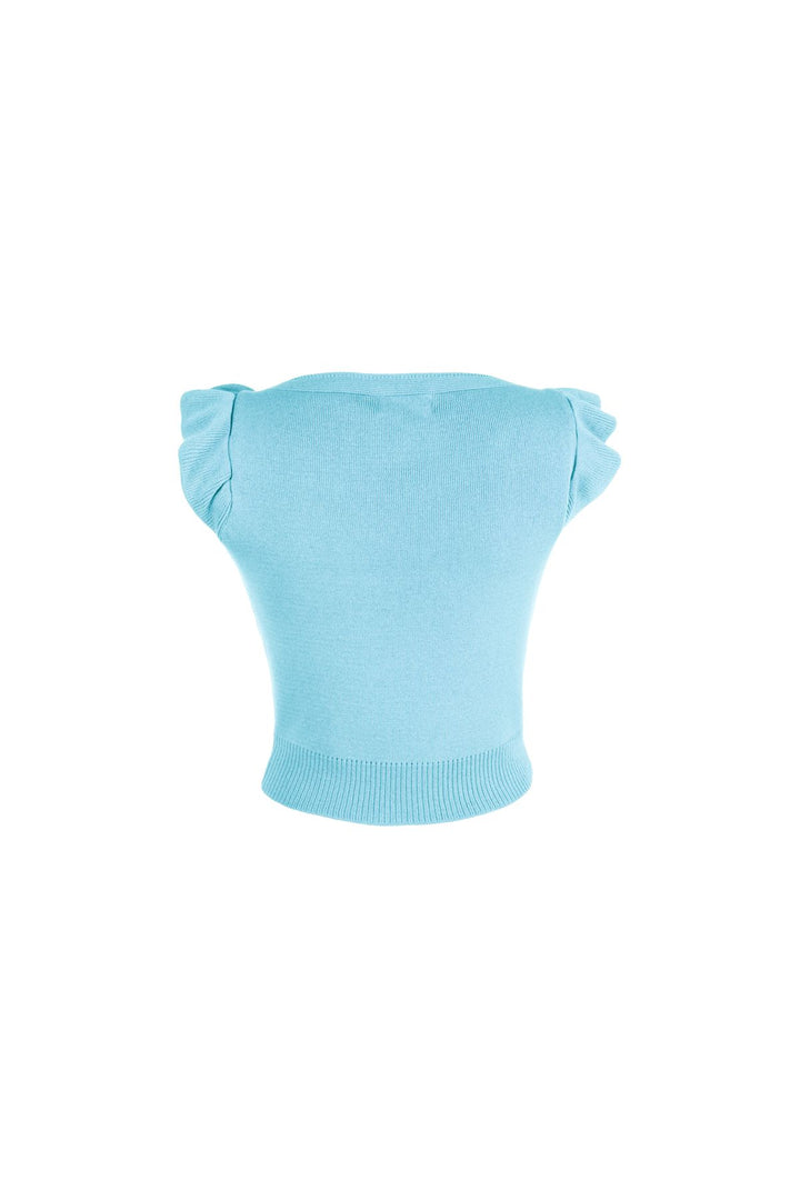 Ruffled Sleeves V Neck Knitwear Baby Blue
