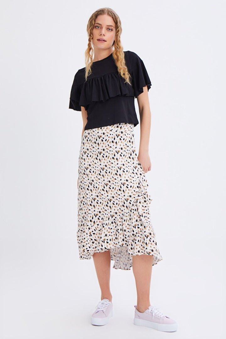 Frilly Crop T-Shirt Black