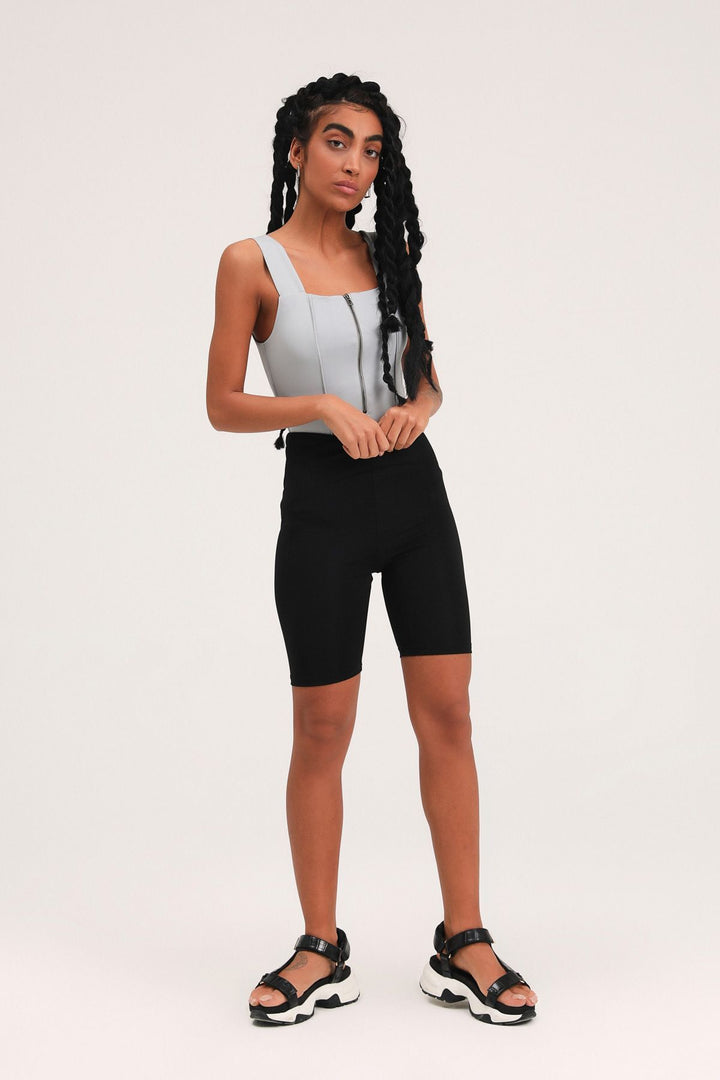 Thick Strap Zippered Bodysuit Gray