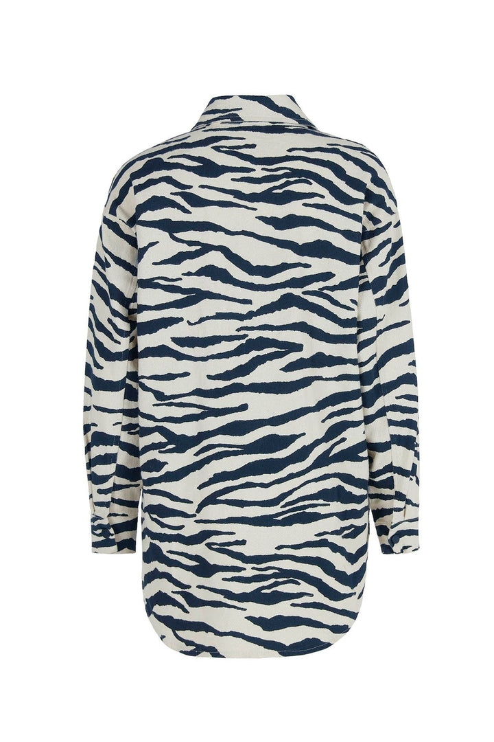Zebra Patterned Gabardine Shirt Indigo