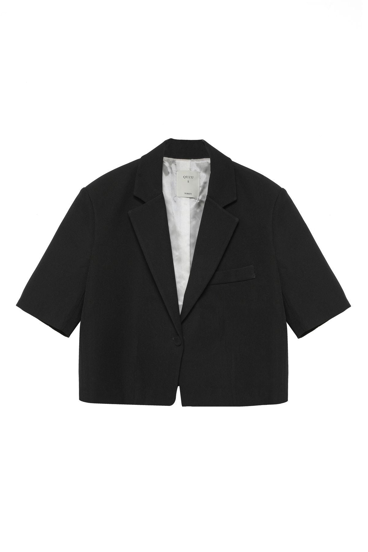Short Sleeve Crop Blazer Jacket Black