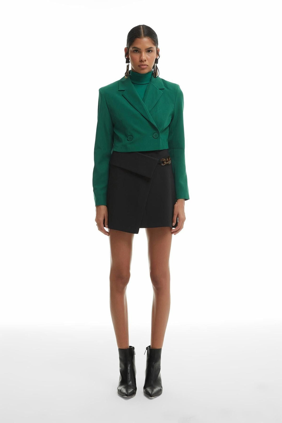 Double Breasted Crop Blazer Jacket Dark Green