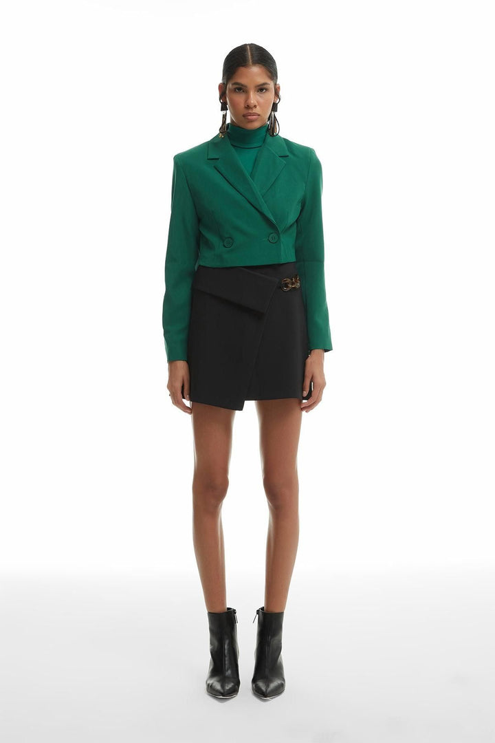 Double Breasted Crop Blazer Jacket Dark Green