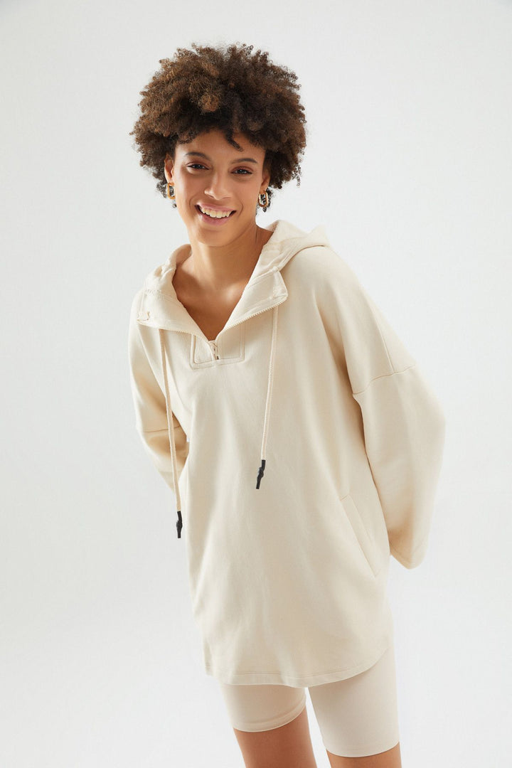 Kapüşonlu Sweatshırt Bej