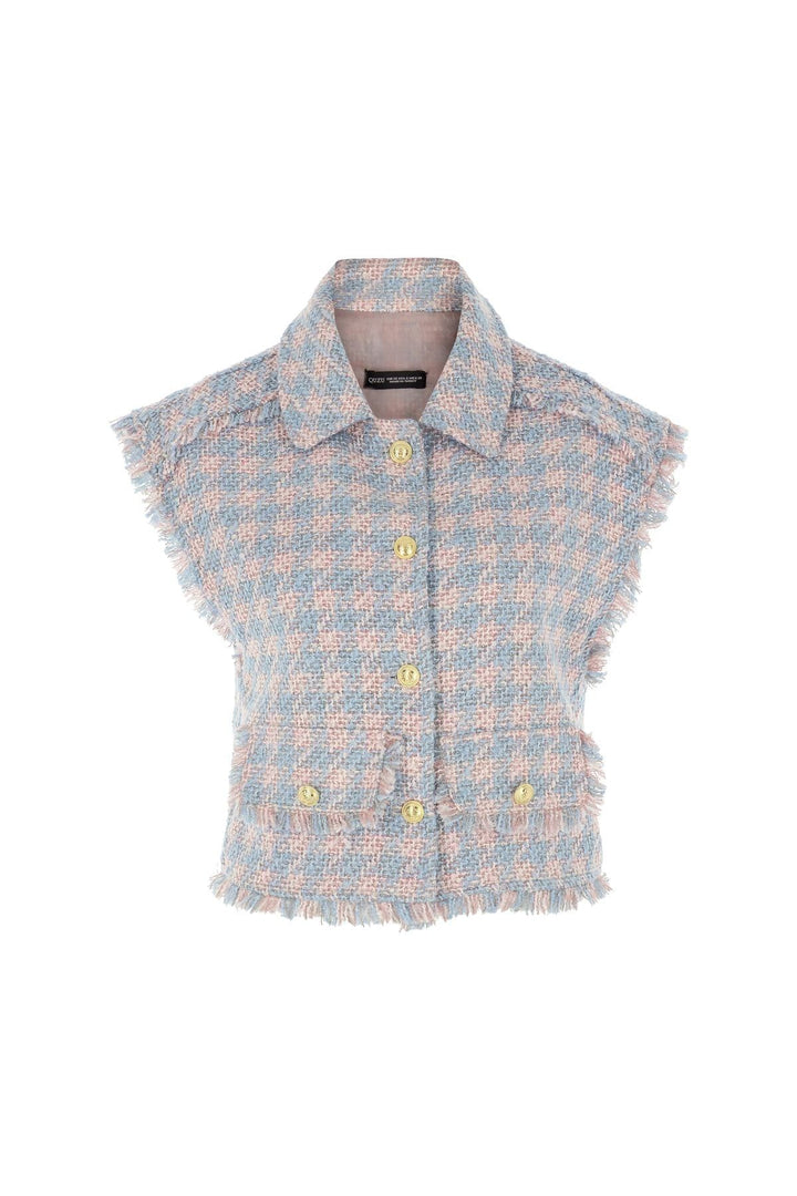 Tasseled Plaid Vest Jacket Powder