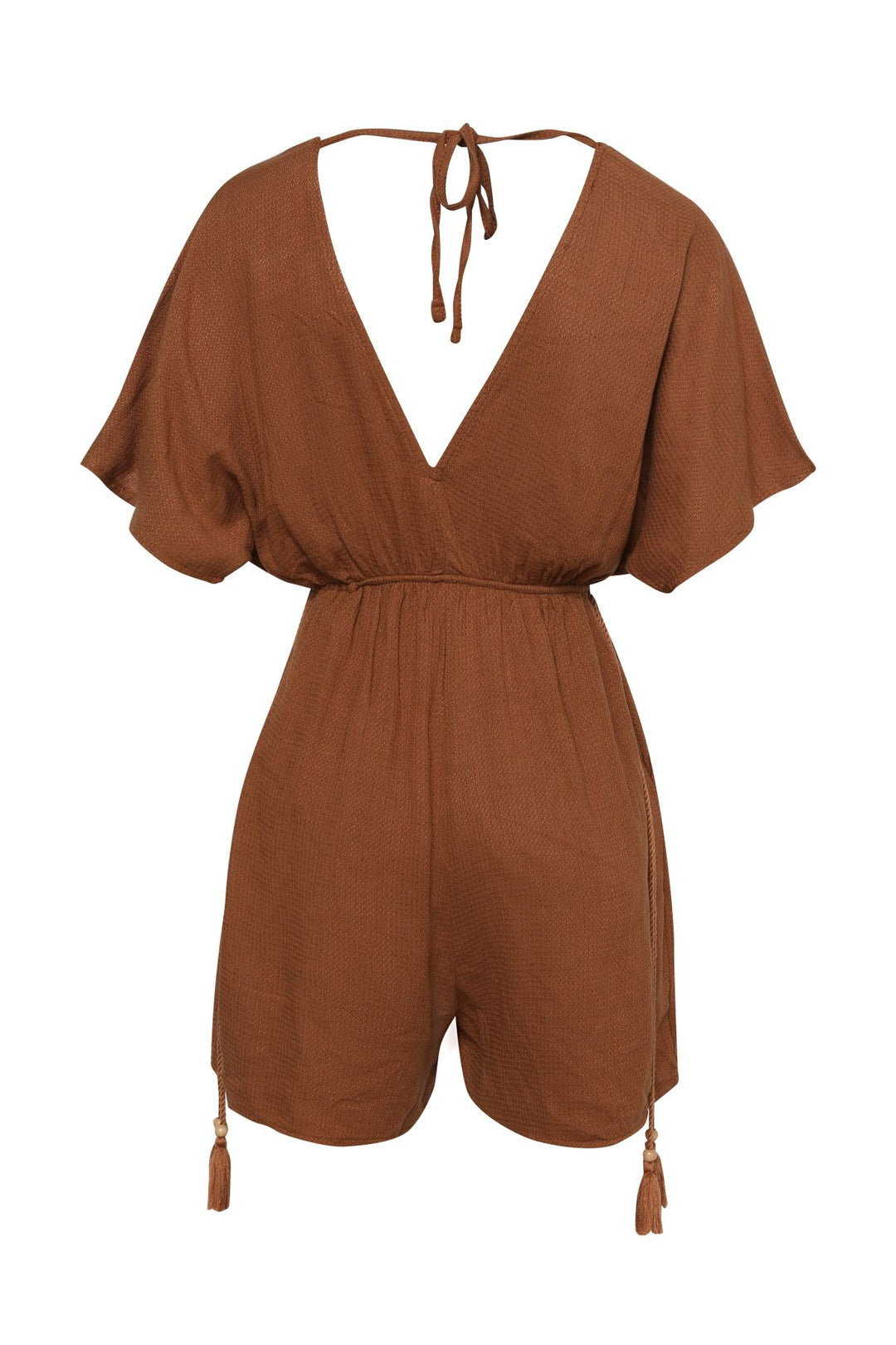 Double Breasted Guipure Linen Jumpsuit Brown