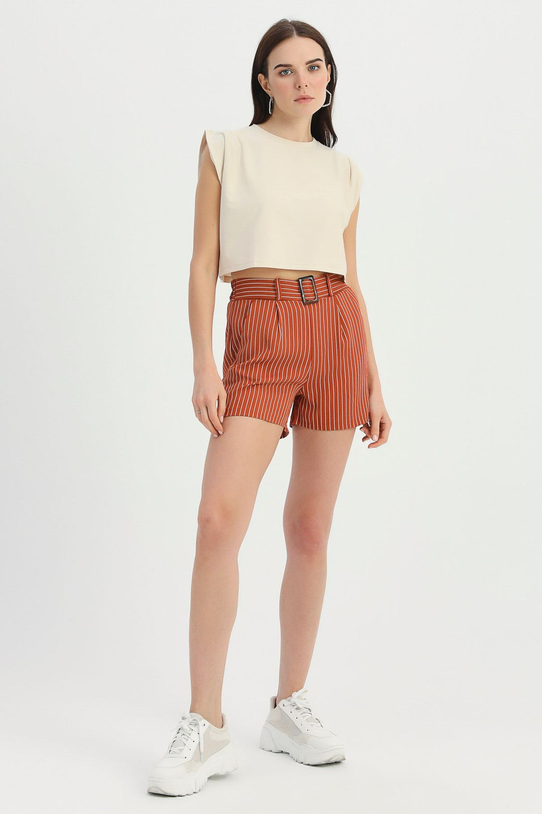 Striped Belt Shorts Tile