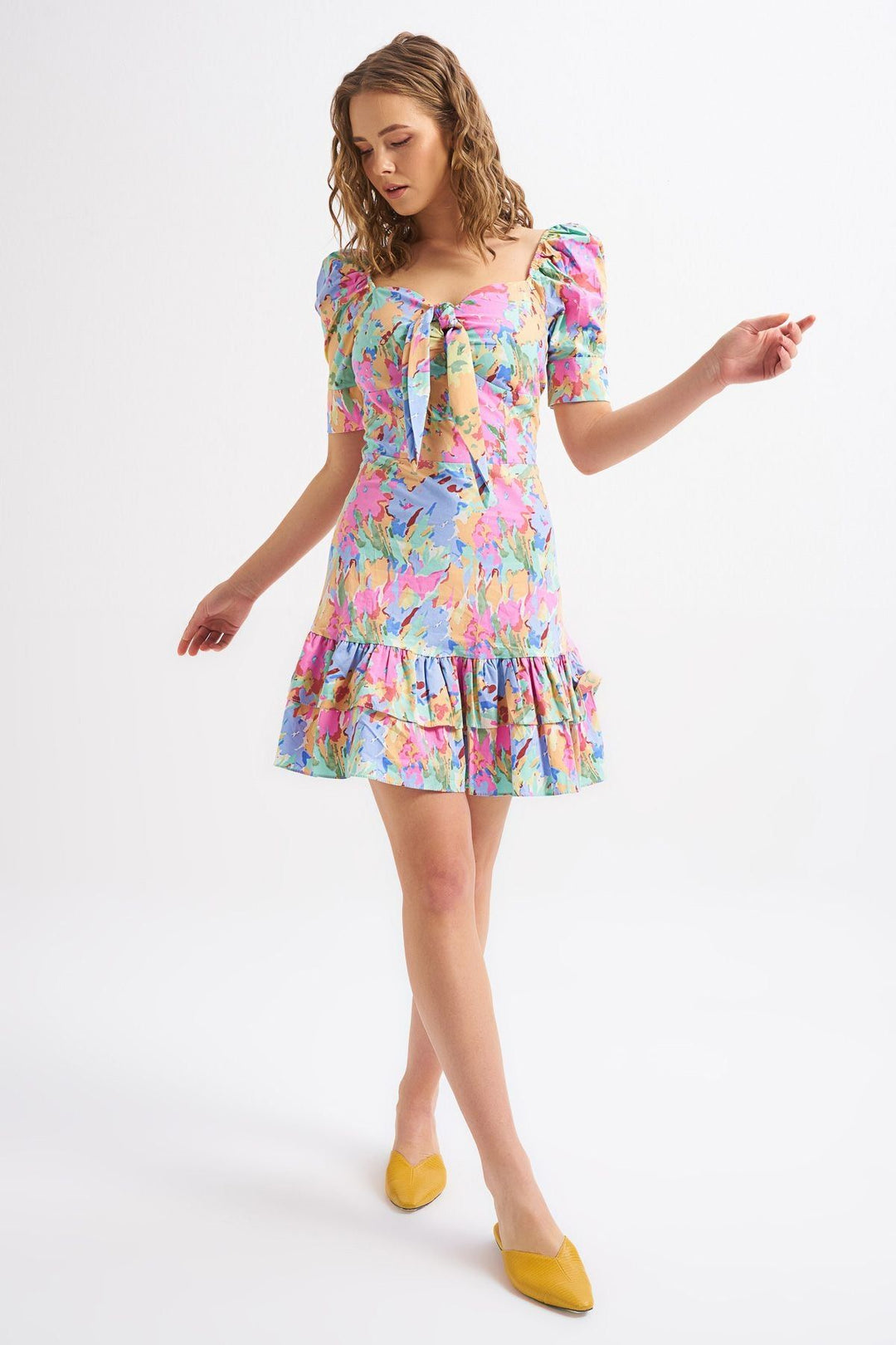 Patterned Lacing Detailed Dress Light Blue