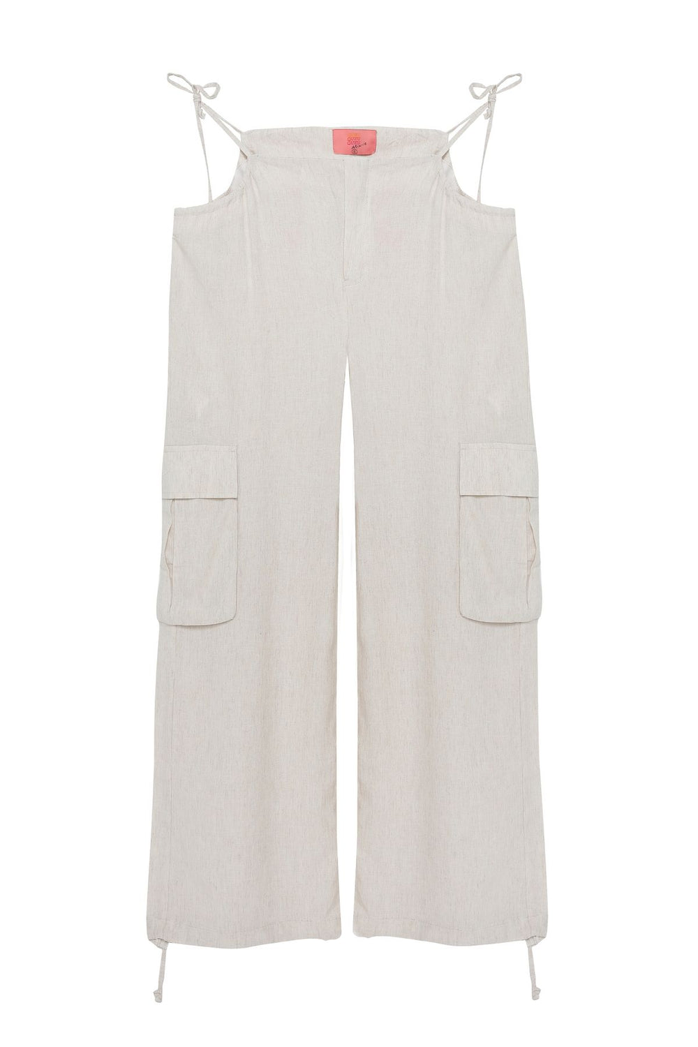 Pocket Linen Trousers with Gather Detail Natural