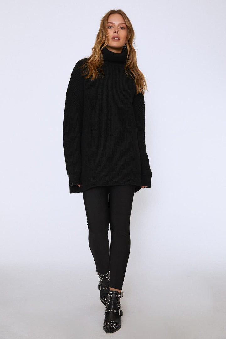 Turtleneck Long Sweater Black
