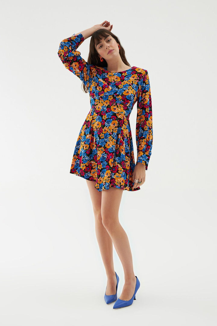 Wadding Asymmetrical Floral Dress Navy Blue