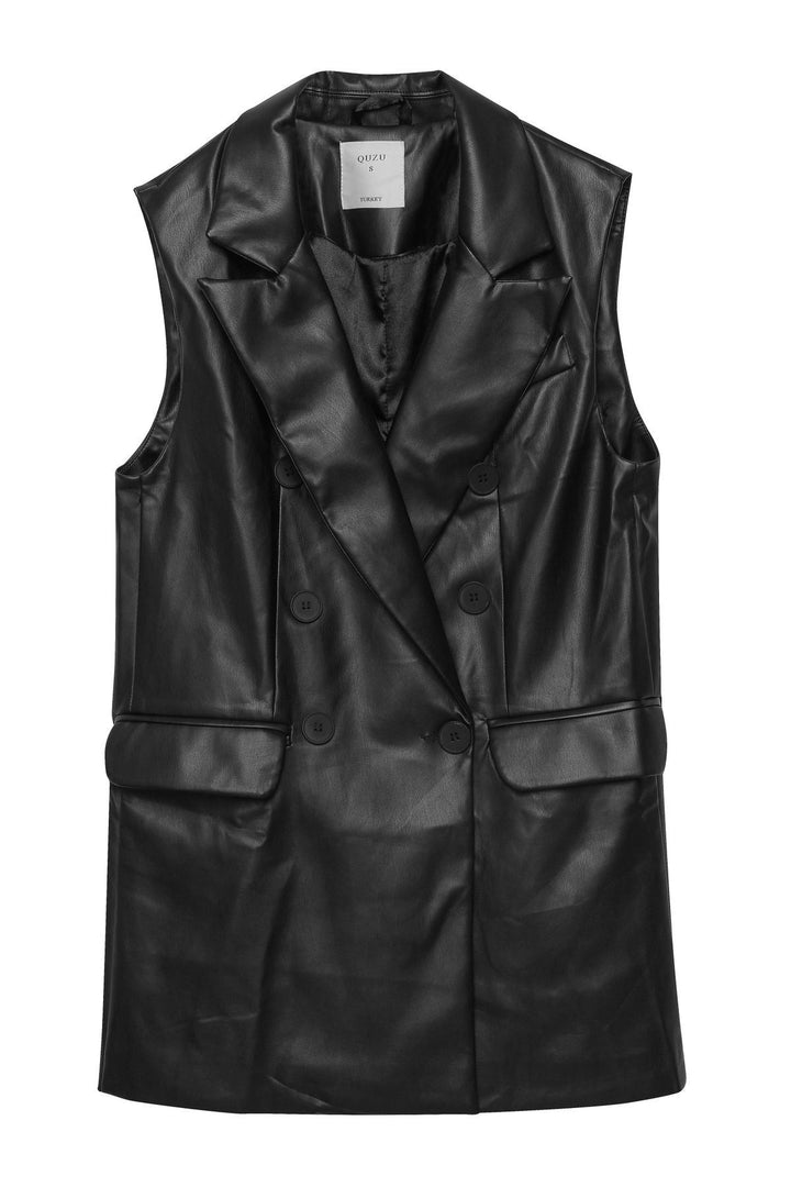 Blazer Leather Vest Jacket Black