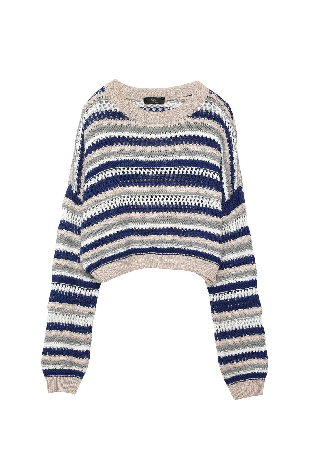 Perforated Crop Sweater Blue